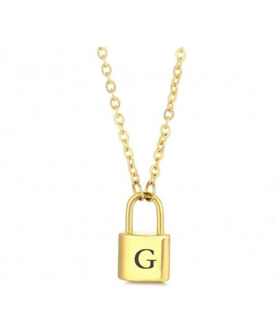 Lock Initial Necklaces Stainless Steel Padlock Letter Pendant Necklace for Women Personalized Jewelry G $8.09 Necklaces