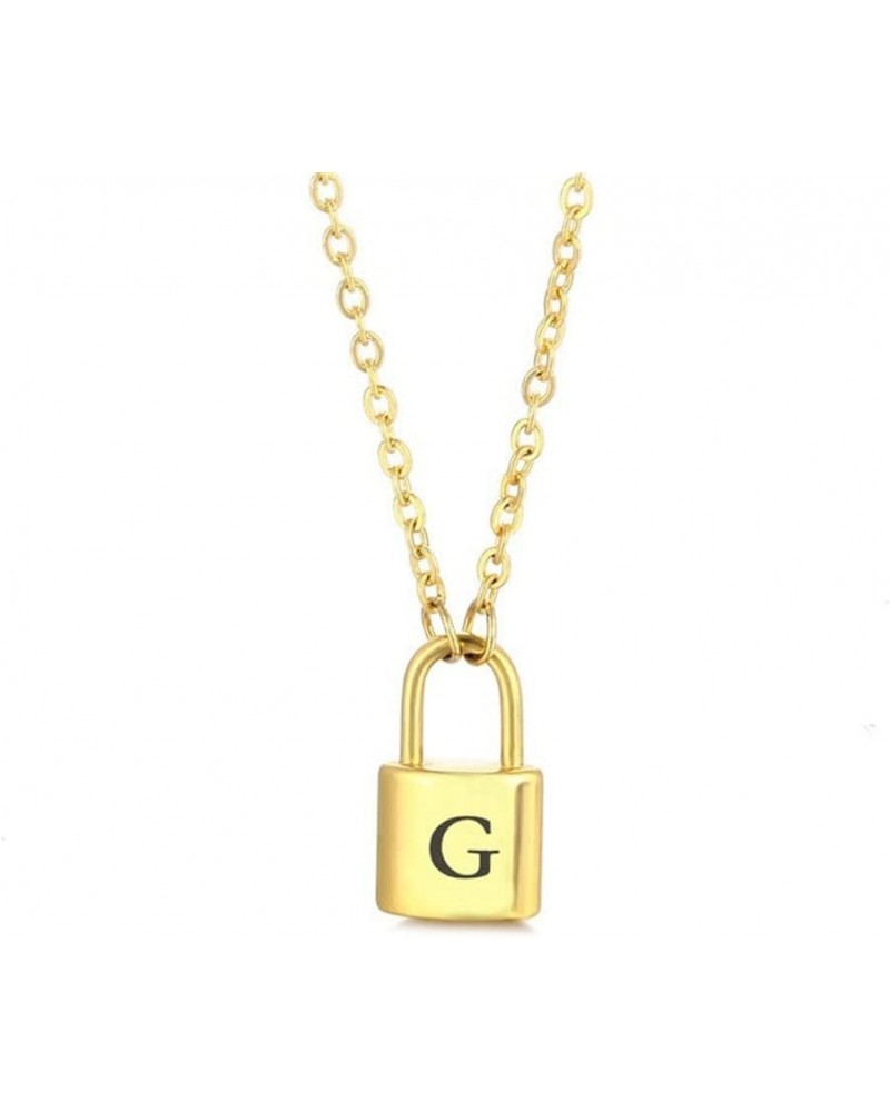 Lock Initial Necklaces Stainless Steel Padlock Letter Pendant Necklace for Women Personalized Jewelry G $8.09 Necklaces