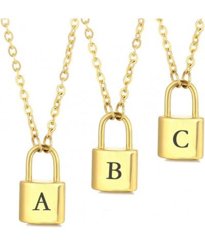 Lock Initial Necklaces Stainless Steel Padlock Letter Pendant Necklace for Women Personalized Jewelry G $8.09 Necklaces