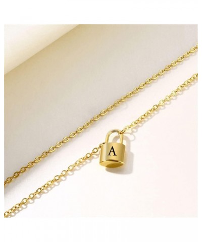 Lock Initial Necklaces Stainless Steel Padlock Letter Pendant Necklace for Women Personalized Jewelry G $8.09 Necklaces