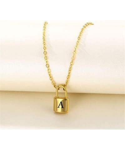 Lock Initial Necklaces Stainless Steel Padlock Letter Pendant Necklace for Women Personalized Jewelry G $8.09 Necklaces