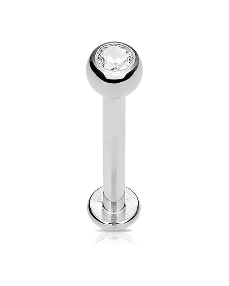 Solid G23 Titanium Internally Threaded Labret Monroe Cartilage Stud w/Jeweled Ball 14GA (1.6mm) | 5/16" (8mm) $7.23 Body Jewelry