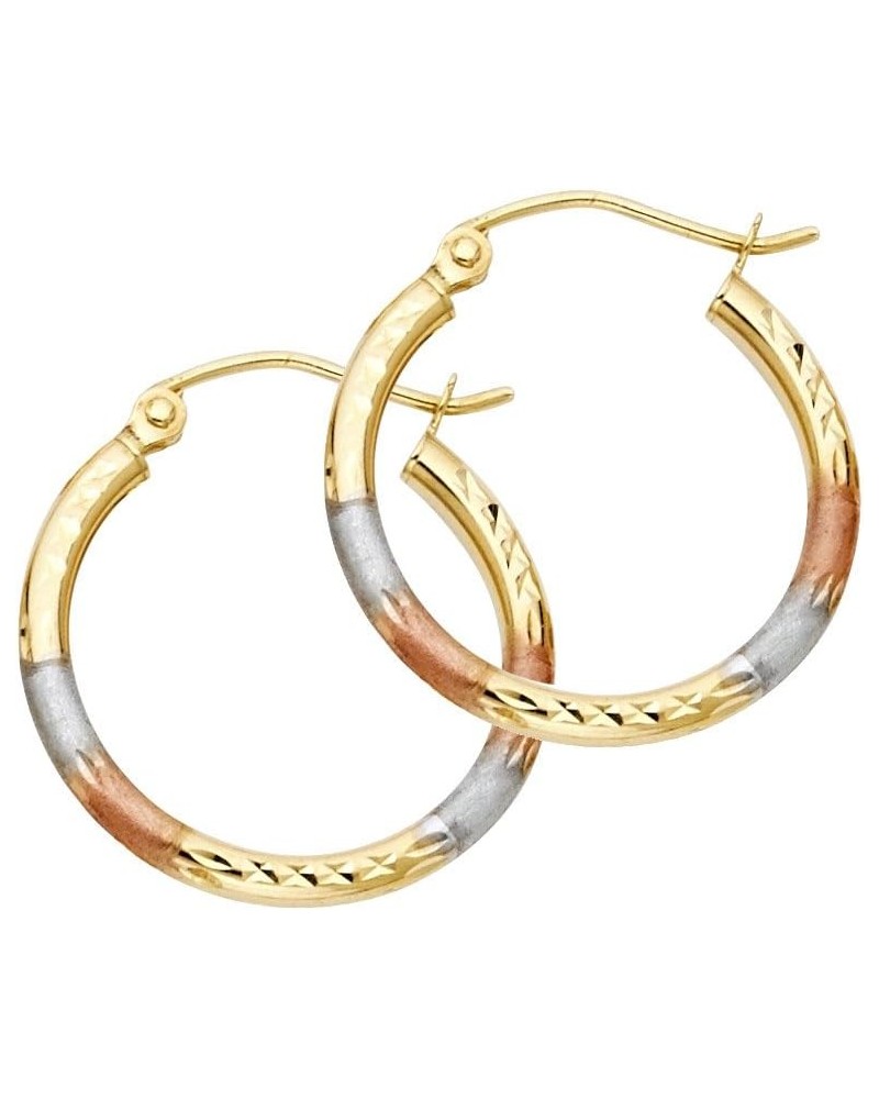 14k REAL Tri Color Gold 2mm Thickness Tube Hoop Earrings - 5 Different Size Available 20 mm $79.12 Earrings