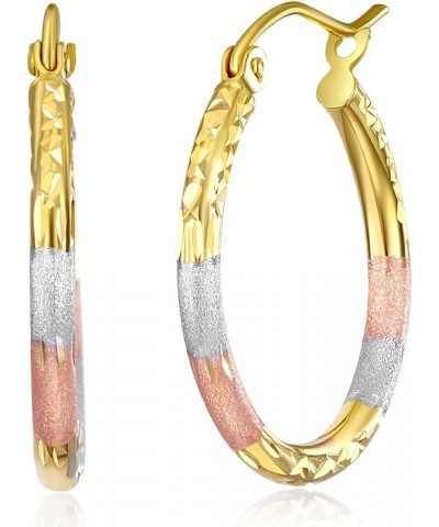 14k REAL Tri Color Gold 2mm Thickness Tube Hoop Earrings - 5 Different Size Available 20 mm $79.12 Earrings