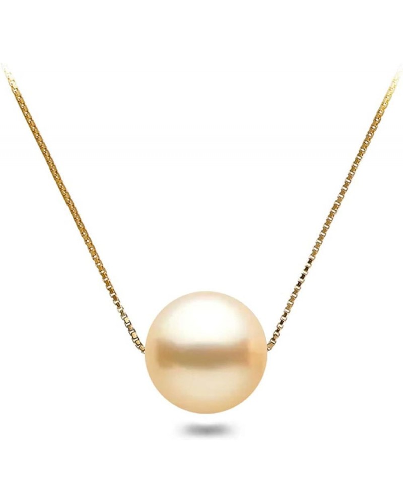 Japanese Champagne Color Freshwater AAAA Cultured Pearl Floating Pendant Necklace Set in Sterling Silver Box 16 or 18 Inch Ch...