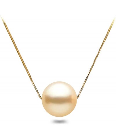 Japanese Champagne Color Freshwater AAAA Cultured Pearl Floating Pendant Necklace Set in Sterling Silver Box 16 or 18 Inch Ch...