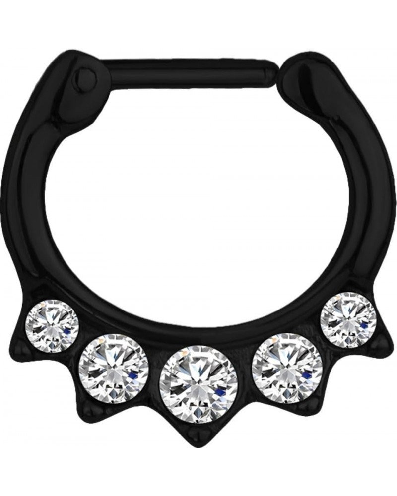 16g Surgical Steel Synthetic Opal & CZ Crystal Hanger Septum Clicker Hoop CZ Clear/Black $11.39 Body Jewelry