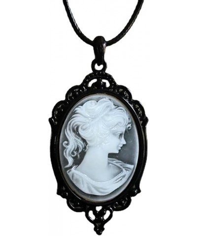 Gothic Victoria Cameo Necklace Vintage Black Cameo Choker Necklace Gothic Lolita Cameo in Pewter Frame Pendant Necklace Chris...