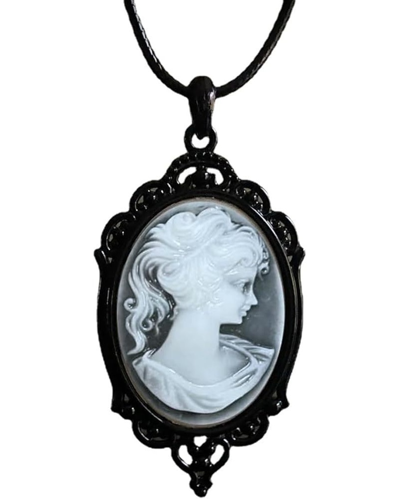 Gothic Victoria Cameo Necklace Vintage Black Cameo Choker Necklace Gothic Lolita Cameo in Pewter Frame Pendant Necklace Chris...