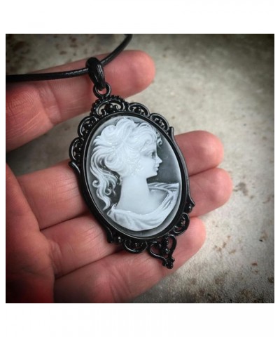 Gothic Victoria Cameo Necklace Vintage Black Cameo Choker Necklace Gothic Lolita Cameo in Pewter Frame Pendant Necklace Chris...