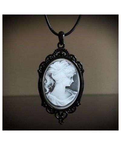 Gothic Victoria Cameo Necklace Vintage Black Cameo Choker Necklace Gothic Lolita Cameo in Pewter Frame Pendant Necklace Chris...