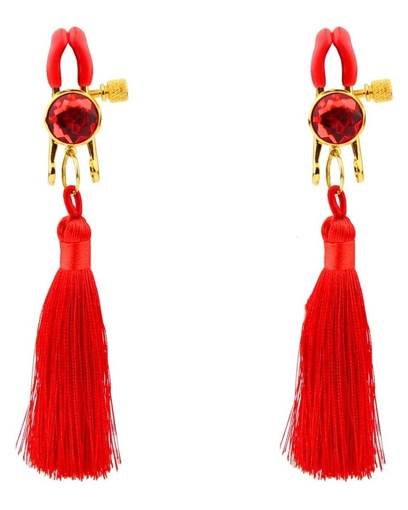 2PCS Women Non Piercing Clamps with Rings Adjustable Stainless Steel Body Clips Dangle Fake Piercing Jewelry Red Tassel $8.99...