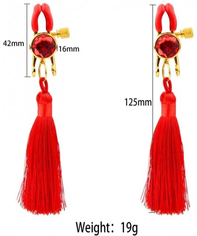 2PCS Women Non Piercing Clamps with Rings Adjustable Stainless Steel Body Clips Dangle Fake Piercing Jewelry Red Tassel $8.99...