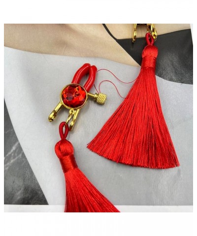 2PCS Women Non Piercing Clamps with Rings Adjustable Stainless Steel Body Clips Dangle Fake Piercing Jewelry Red Tassel $8.99...