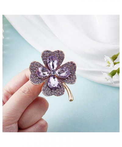 Four Leaf Clover Brooch Pin Alloy Crystal Rhinestone Four Leaf Clover Lapel Pin Accessory for Women Clothing Bags Backpacks J...