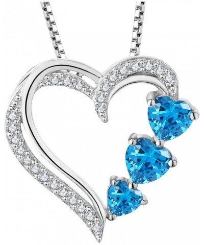 Heart Necklace 925 Sterling Silver Love Heart Pendant Gemstones Heart Jewelry for Women 03-aquamarine-Mar $33.37 Necklaces