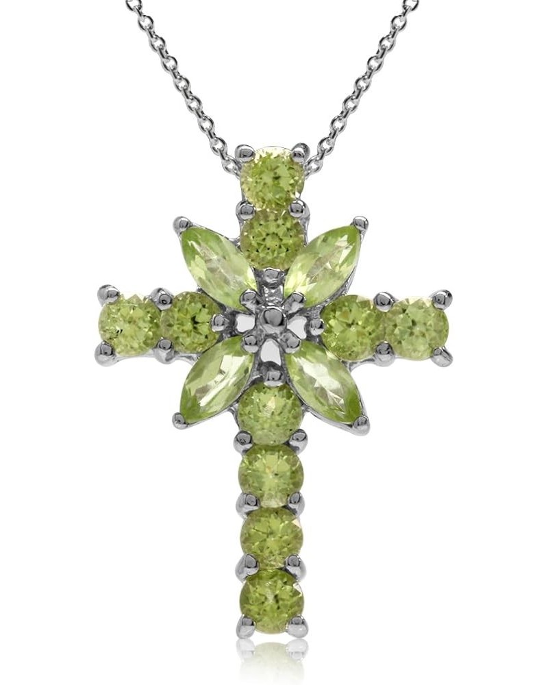 White Gold Plated 925 Sterling Silver Cross Pendant with 18 Inch Chain Necklace Genuine Peridot rhodium (white gold plated) $...