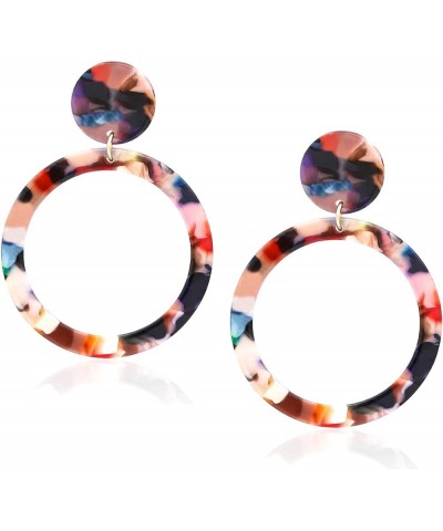 Acrylic for Women Geometry Circle Resin Drop Dangle Earrings Bohemia Tortoise Shell Hoop Earrings Mottled Statement Stud Earr...