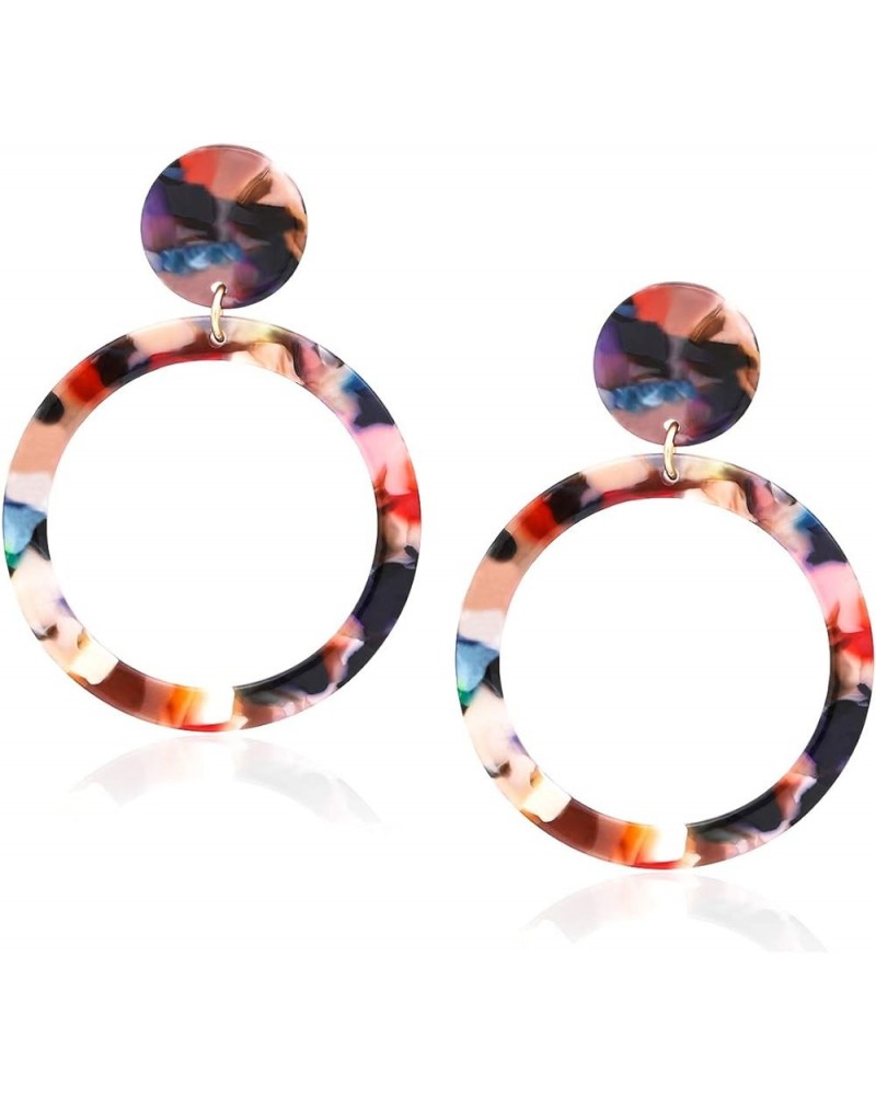 Acrylic for Women Geometry Circle Resin Drop Dangle Earrings Bohemia Tortoise Shell Hoop Earrings Mottled Statement Stud Earr...