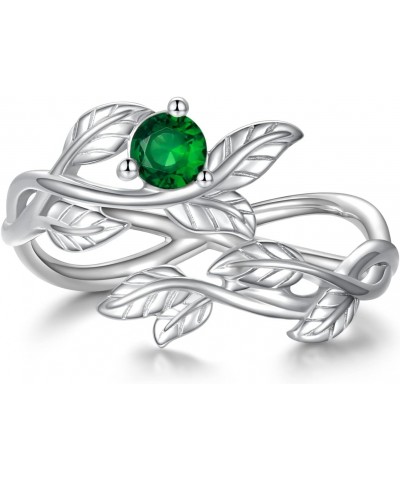 925 Sterling Silver Leaf Ring Adjustable Wrap Around Branch Thumb Ring with Green CZ Jewelry Gifts for Women Girls $10.29 Rings