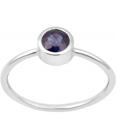 Bezel-Set Solitaire Choice Gemstone Birthstones Round 5 MM Solid 925 Sterling Silver Women Wedding Stacking Ring Blue Sapphir...