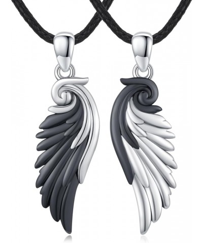 Couple Wings Necklace, 925 Sterling Silver A Pair Couple Jewelry Guardian Angel Wings His and Her Matching Necklace Wings Bla...