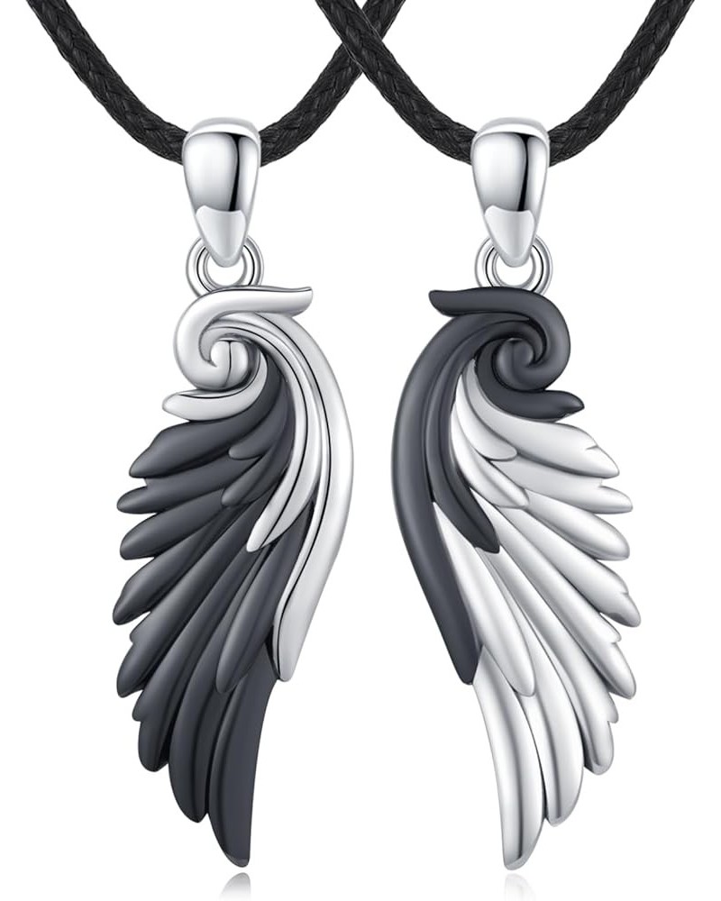 Couple Wings Necklace, 925 Sterling Silver A Pair Couple Jewelry Guardian Angel Wings His and Her Matching Necklace Wings Bla...