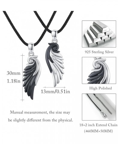 Couple Wings Necklace, 925 Sterling Silver A Pair Couple Jewelry Guardian Angel Wings His and Her Matching Necklace Wings Bla...