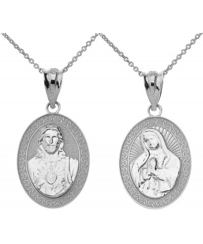 925 Sterling Silver Sacred Heart Of Jesus, Immaculate Heart of Mary Medal Reversible Pendant Necklace 20 $15.59 Pendants