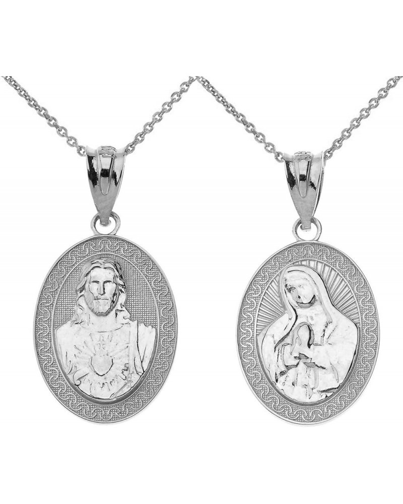 925 Sterling Silver Sacred Heart Of Jesus, Immaculate Heart of Mary Medal Reversible Pendant Necklace 20 $15.59 Pendants