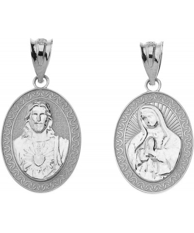 925 Sterling Silver Sacred Heart Of Jesus, Immaculate Heart of Mary Medal Reversible Pendant Necklace 20 $15.59 Pendants