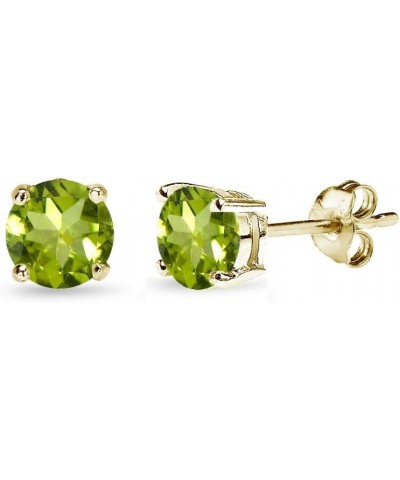 Peridot Earrings for Women Sterling Silver Round-Cut Solitaire Stud Gemstone Birthstone Earring for Women Girls 5mm - Gold Fl...