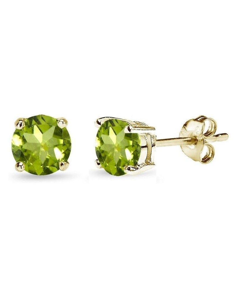 Peridot Earrings for Women Sterling Silver Round-Cut Solitaire Stud Gemstone Birthstone Earring for Women Girls 5mm - Gold Fl...