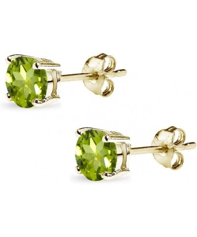 Peridot Earrings for Women Sterling Silver Round-Cut Solitaire Stud Gemstone Birthstone Earring for Women Girls 5mm - Gold Fl...