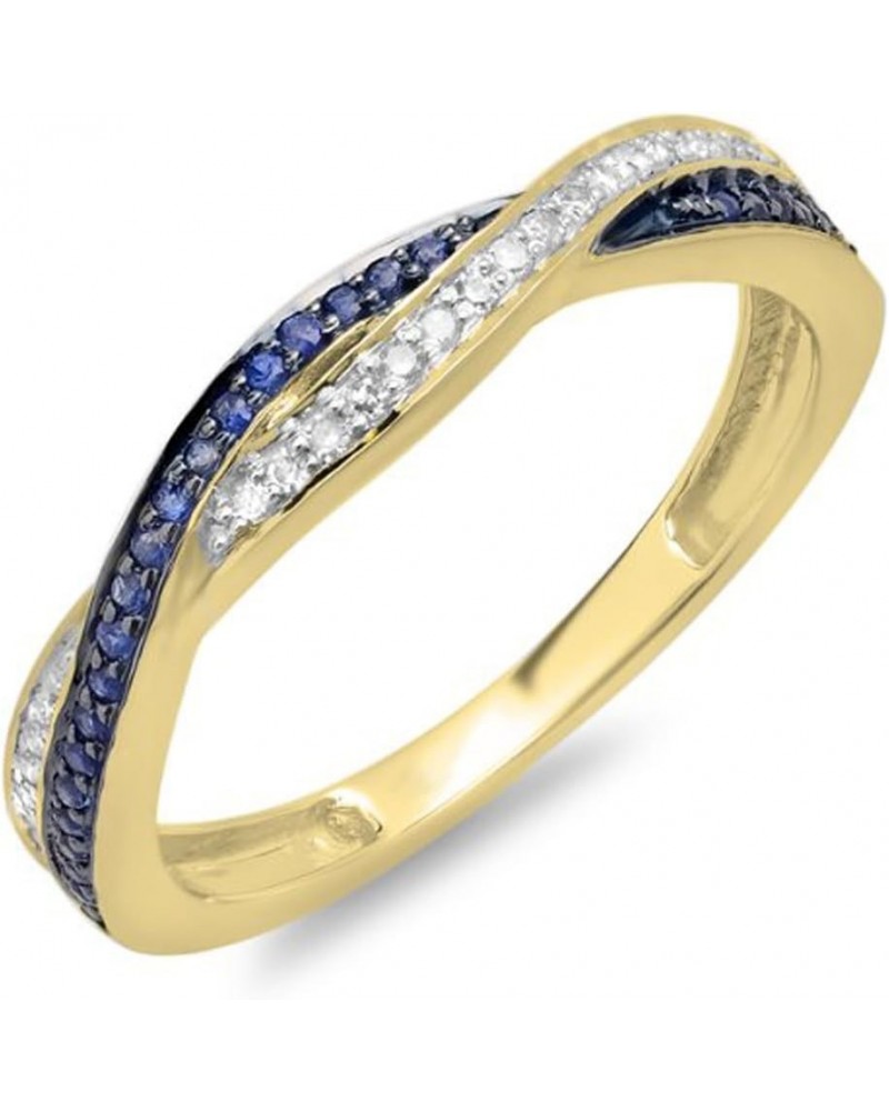 Round Blue Sapphire & White Diamond Crisscross Engagement Ring for Women in 10K Solid Gold 4.5 Solid Yellow Gold $143.51 Rings