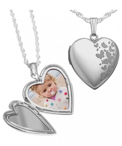 Heart Shaped "Butterflies" Photo Locket Necklace - 3/4 inch x 3/4 inch - Includes 18 inch Chain - Custom Locket Necklaces for...