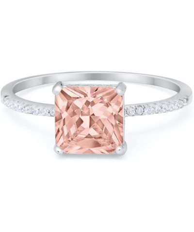 Cushion Cut Art Deco Wedding Engagement Bridal Ring Round Cubic Zirconia 925 Sterling Silver Simulated Morganite CZ $12.76 Rings