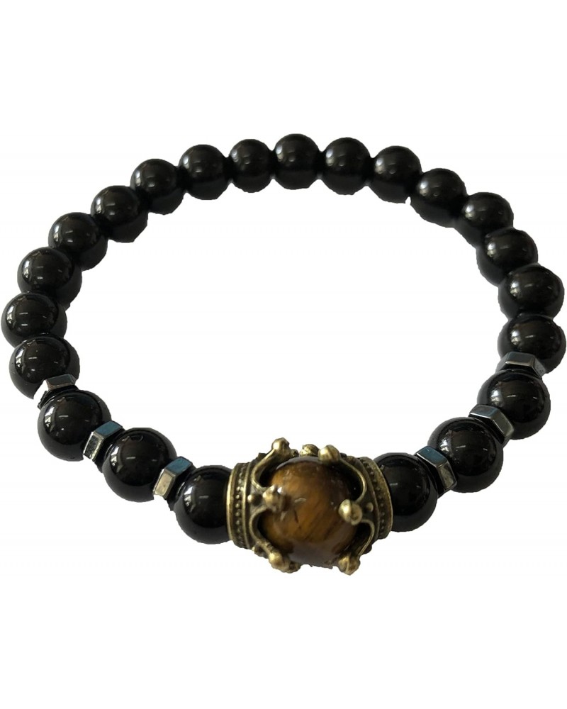 Obsidian Tiger Eye Stone Bracelets for Men Women, Natural Healing Crystal Beads Bracelet for Protection, Good Luck (Bright bl...