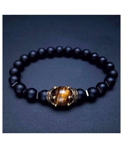 Obsidian Tiger Eye Stone Bracelets for Men Women, Natural Healing Crystal Beads Bracelet for Protection, Good Luck (Bright bl...