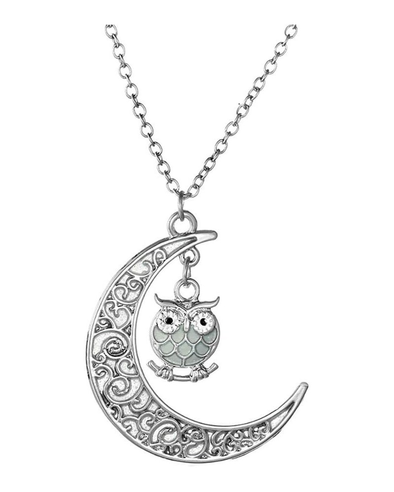 Glow in the Dark Owl Necklace for Women by the Illuminates Green or Blue Silver Plated Pendant Bird Jewelry for Girls Green $...