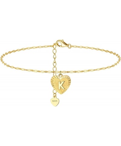 Womens Heart Anklet, Anklet Sterling Silver with Letter Gold Adjustable Foot Jewelry Gifts for Friend Letter K $14.30 Anklets