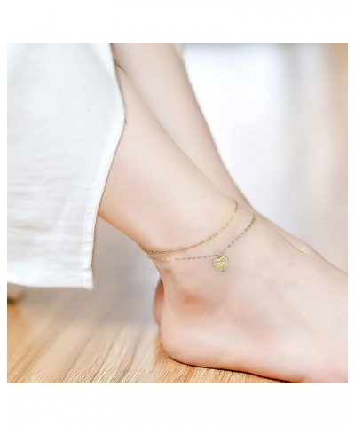 Womens Heart Anklet, Anklet Sterling Silver with Letter Gold Adjustable Foot Jewelry Gifts for Friend Letter K $14.30 Anklets