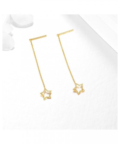 Threader Earrings 14k Solid Gold Bar Pull Through Long Piercing Earrings Ear Line Eardrop Jewelry for Women Star $49.50 Earrings