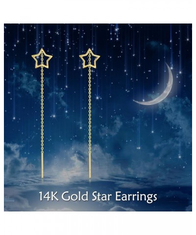 Threader Earrings 14k Solid Gold Bar Pull Through Long Piercing Earrings Ear Line Eardrop Jewelry for Women Star $49.50 Earrings