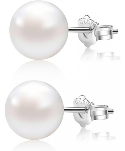 Pearl Earrings Freshwater Pearl White Button Stud Earrings with 925 Sterling Silver for Women 9.0-9.5mm $19.59 Earrings