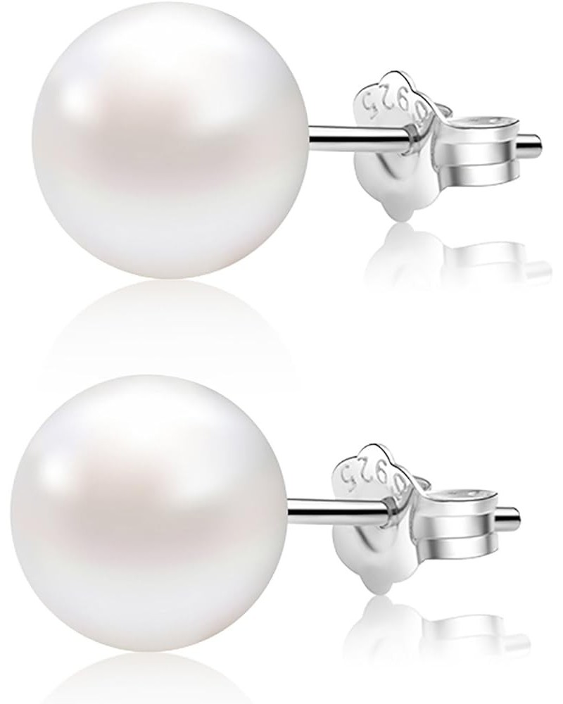 Pearl Earrings Freshwater Pearl White Button Stud Earrings with 925 Sterling Silver for Women 9.0-9.5mm $19.59 Earrings