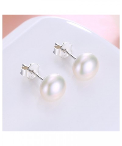 Pearl Earrings Freshwater Pearl White Button Stud Earrings with 925 Sterling Silver for Women 9.0-9.5mm $19.59 Earrings