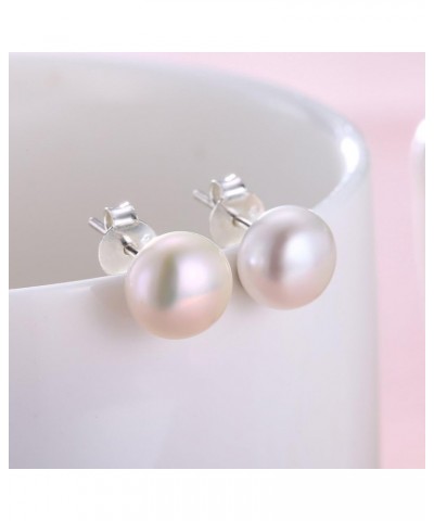 Pearl Earrings Freshwater Pearl White Button Stud Earrings with 925 Sterling Silver for Women 9.0-9.5mm $19.59 Earrings