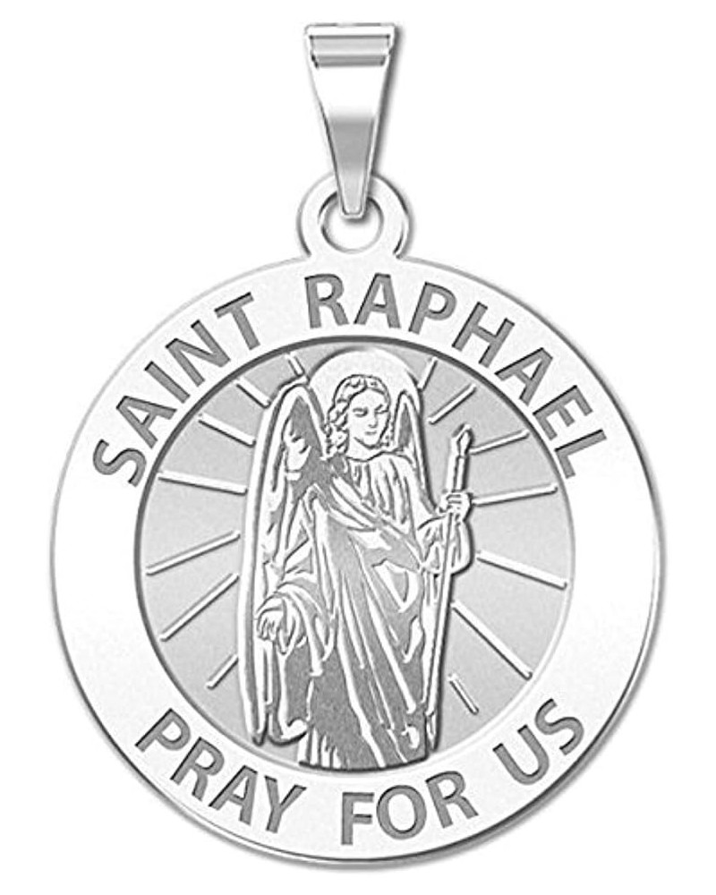 Saint Raphael Religious Medal Only or Medal With Engraving in Sterling Silver, 10K, or 14K Gold 2/3 Inch x 2/3 Inch Medal Wit...