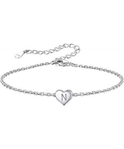 925 Sterling Silver Initial Bracelets Heart A-Z Letter Bracelets Hand Link Charm Dainty Bracelet for Women Girls N $9.03 Brac...